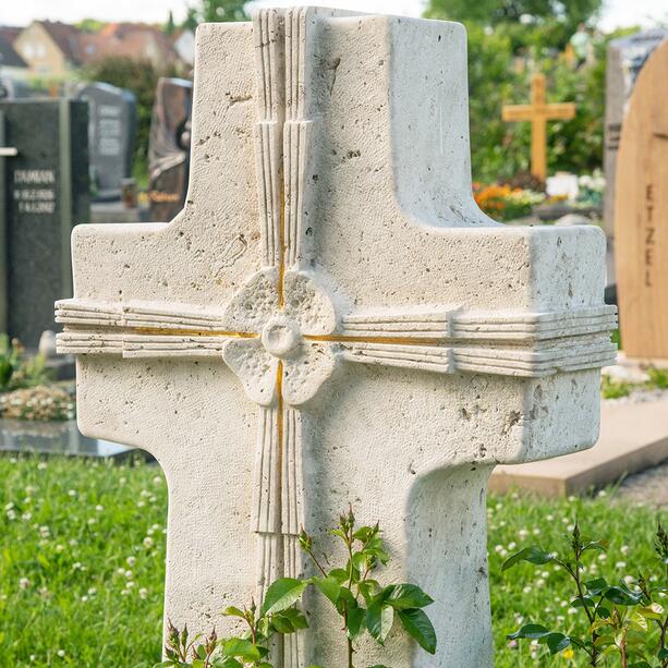 Urnengrabstein antik Naturstein mit Kreuz - Nostalgia