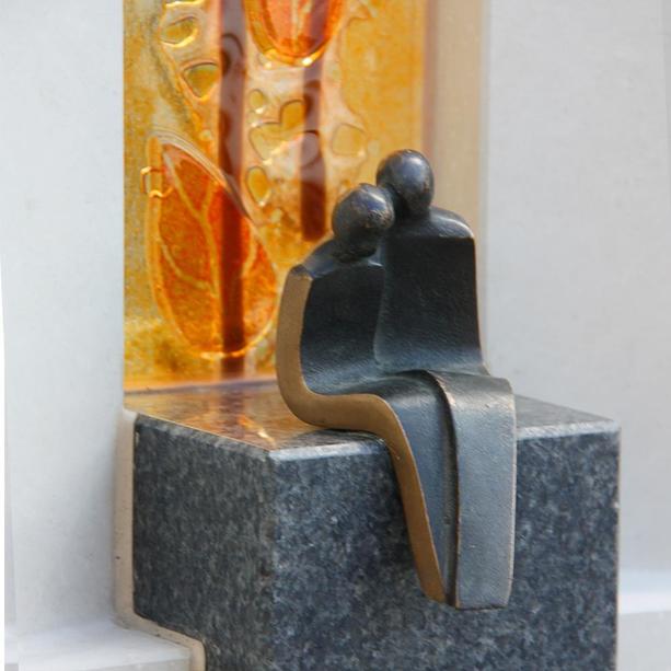 Moderner Grabstein Urnengrab Glas & Bronze Figuren - Amico
