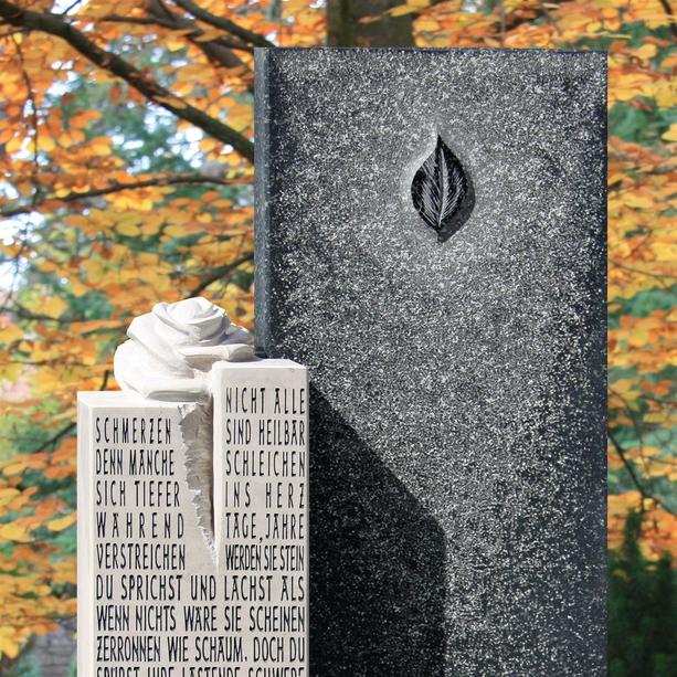 Familiengrabstein Granit Kalkstein mit Stein Rose & Gravur - Dolorosa