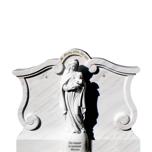Weißer Marmorgrabstein mit Madonna Skulptur - Madonna