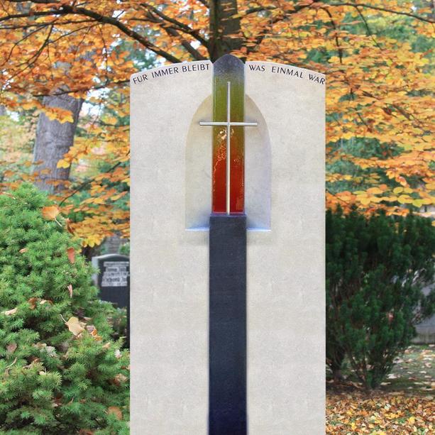 Grabstein modern farbiges Regenbogen Glas & Kreuz - Lumos