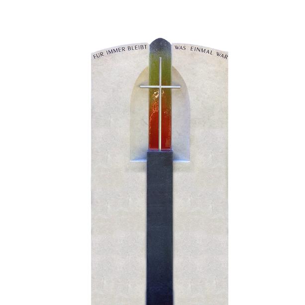 Doppelgrabstein stehend Rainbow Farbglas mit Kreuz - Lumos