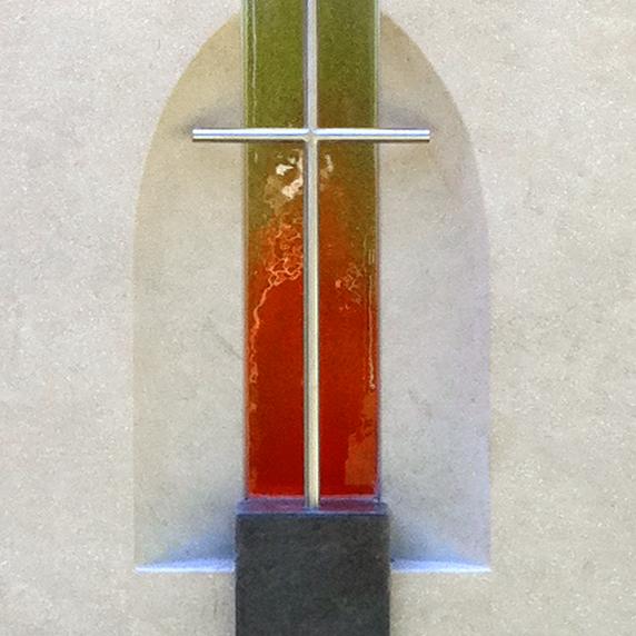 Doppelgrabstein stehend Rainbow Farbglas mit Kreuz - Lumos
