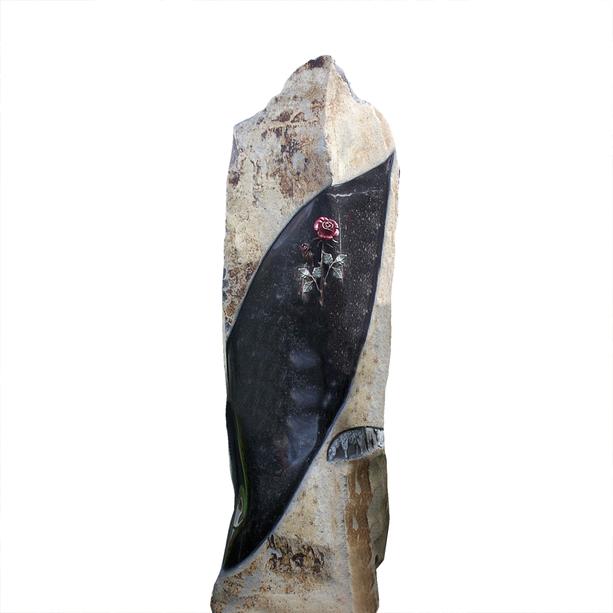 Grabmal Familiengrab Stele aus Basalt mit Rose - Loras