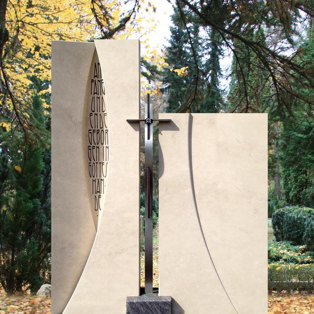 Modernes Grabdenkmal Naturstein zweiteilig groß mit Kreuz - Magister