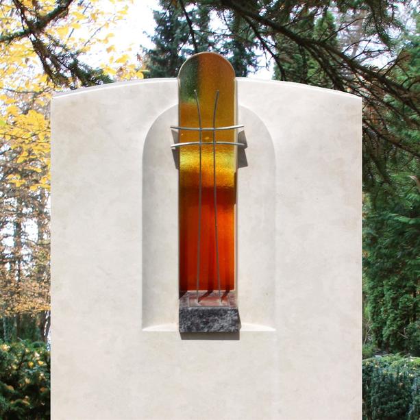 Naturstein Grabmal mit Edelstahlkreuz - Visione