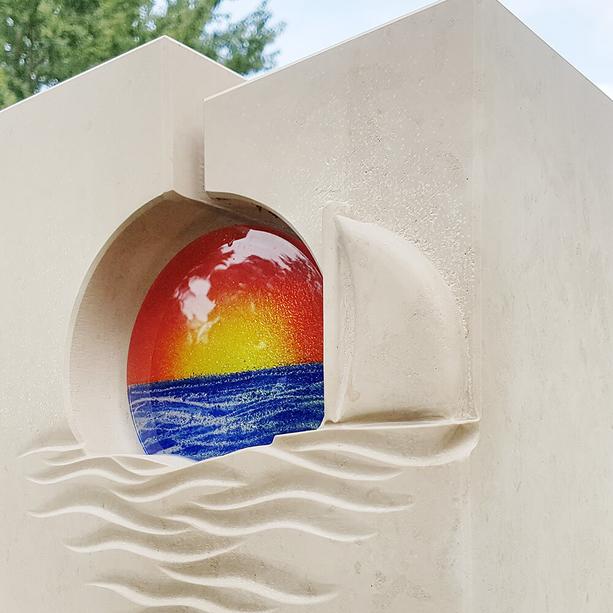 Grabstein modern mit Glas & Schiff Relief - Terreno