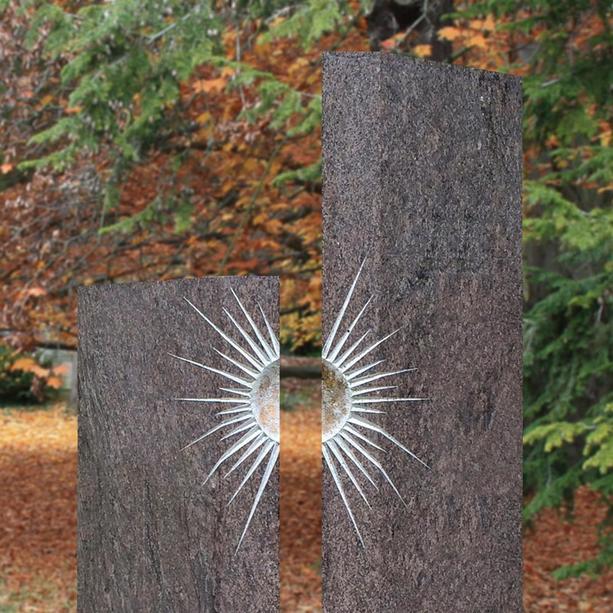 Urnengrabstein Granit modern zweiteilig Sonnen Design - Lumina