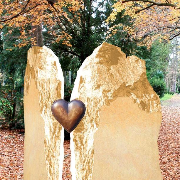 Grabstein mit Bronze Herz zweiteilig - Randora