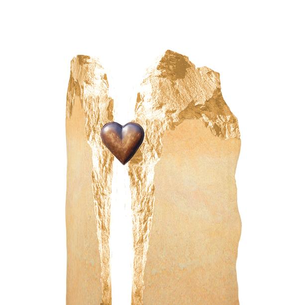 Grabstein mit Bronze Herz zweiteilig - Randora