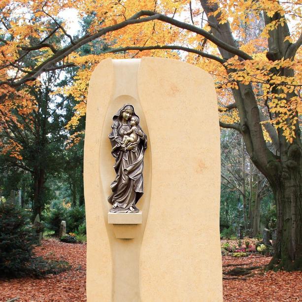 Klassischer Grabstein mit Bronze Maria - Maria
