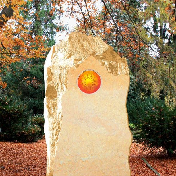 Sandstein Grabmal mit Glas Sonne - Polaris