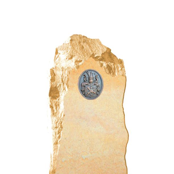 Rustikaler Urnengrab Grabstein mit Wappen - Heraldik Bronzewappen