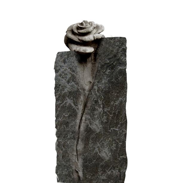 Schwarze Grabstein Stele mit Rose - Casina