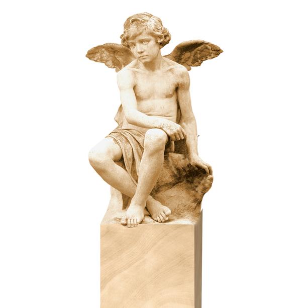 Naturstein Grabmal mit Engel Figur - Angelos
