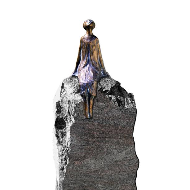 Felsen Grabstein mit Bronze Figur - Claire