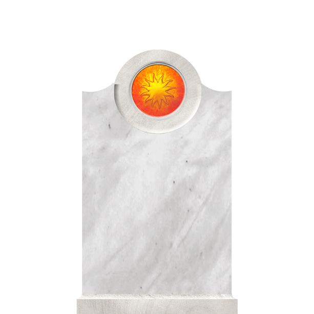 Heller Marmor Grabstein mit Glas Sonne - Pepinot