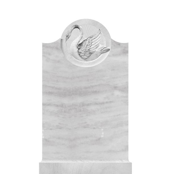 Weißes Marmor Grabmal mit Schwan Relief - Cassandra