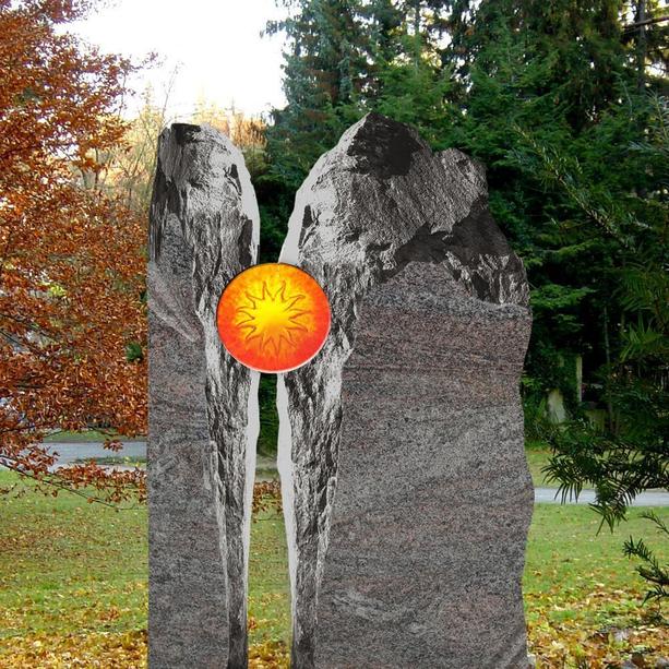 Rustikaler Grabstein zweiteilig mit Glas Sonne - Majestroso