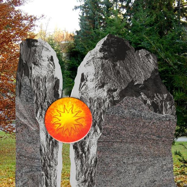 Felsen Grabstein zweiteilig mit Glas Sonne - Majestroso