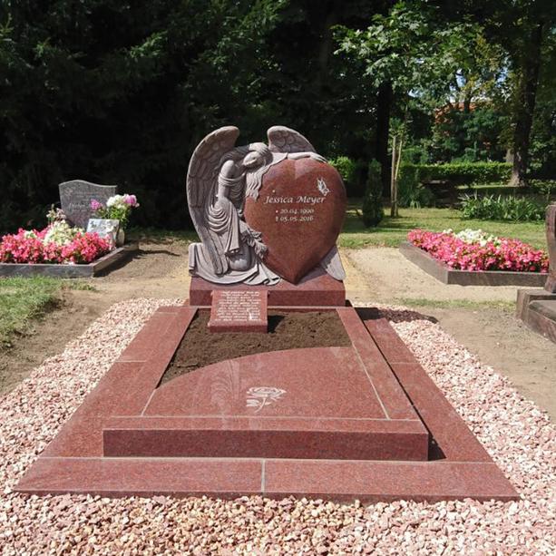 Romantischer Herz Grabstein mit Engel Statue - Meriana