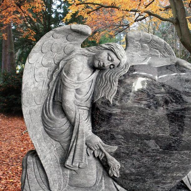 Granit Grabmal Herzform mit Engel groß - Meriana