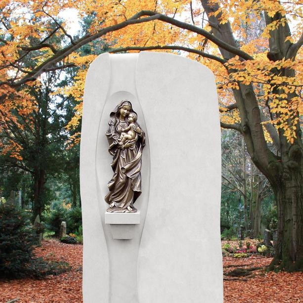 Weißer Grabstein mit Madonna Figur - Maria
