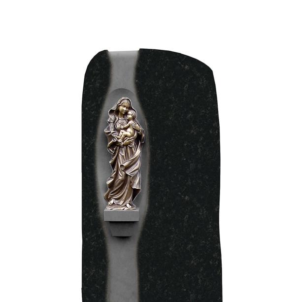 Grabstein schwarz mit Bronzefigur Madonna - Maria