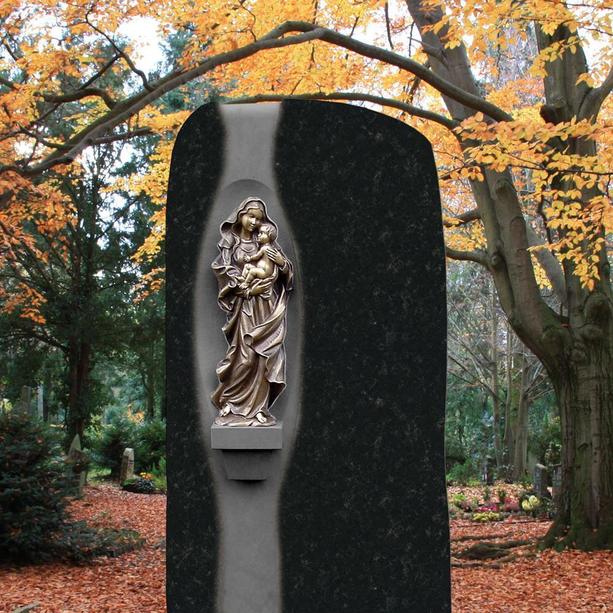 Dunkler Grabstein mit Madonna Bronze - Maria