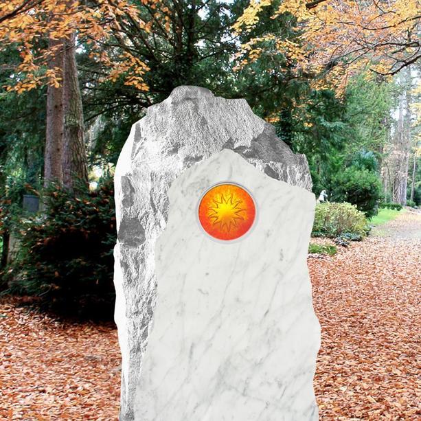 Grabdenkmal Marmor rustikal mit Glas Sonne - Polaris