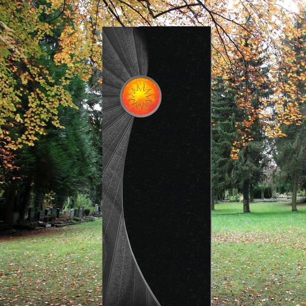 Dunkler Doppelgrab Grabstein mit Glas Sonne - Solaris