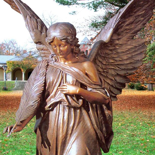 Dunkler Grabstein mit Bronze Engel - Silencia