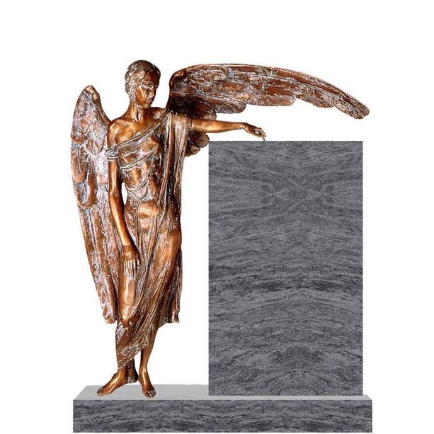 Dunkler Grabstein mit Bronzeengel - Clara