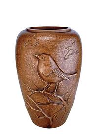 Sch�ne Bronze Grabvase mit Vogel / hellbraun - Persephone