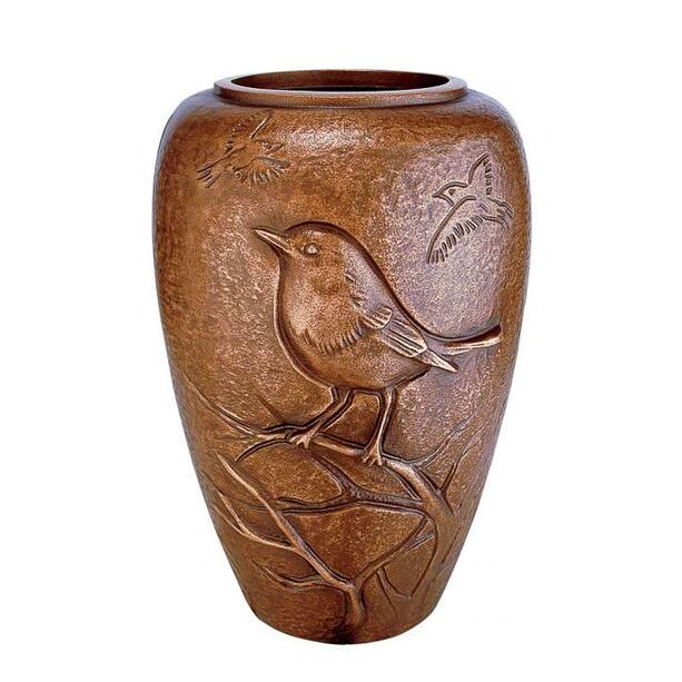 Schne Bronze Grabvase mit Vogel / dunkelbraun - Persephone