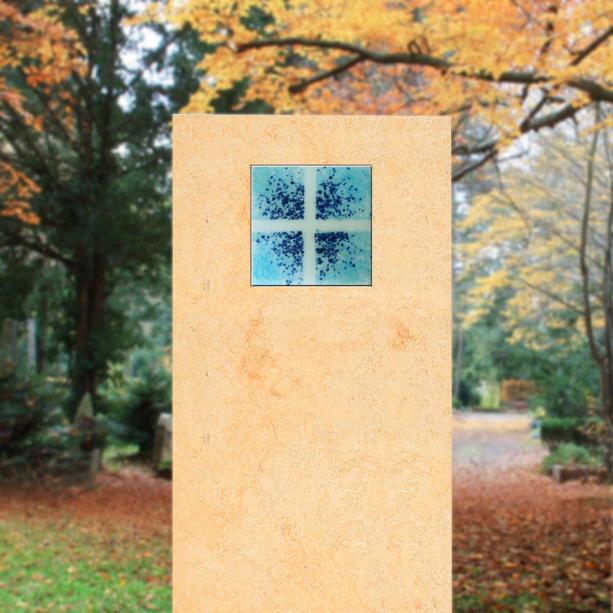 Quadratischer Glaseinsatz für Grabstein mit Kreuz - Glasintarsie I-11