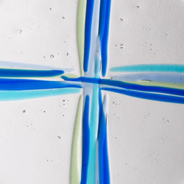 Grabstein Glas Schmuck kreisfrmig mit Kreuz - Glasornament R-11