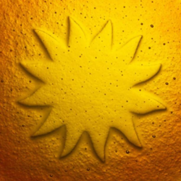 Einzigartiger Sonnen Glaseinsatz fr Grabsteine in Gelb - Glasornament R-29