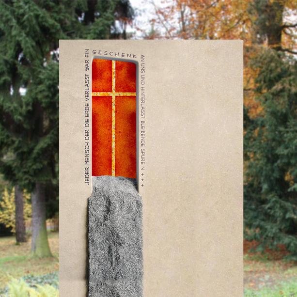 Sakrales Grabmal Glas Dekor mit Kreuz  - Glasornament Re-1