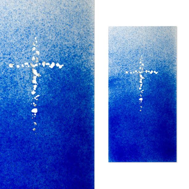 Glaskunst fr Grabstein mit Kreuz in Blau - Glasornamente Re-6