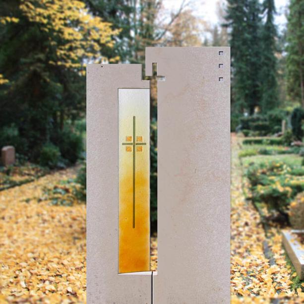 Kunstvolles Grabstein Glasdekor mit Kreuz - Glasstele S-7