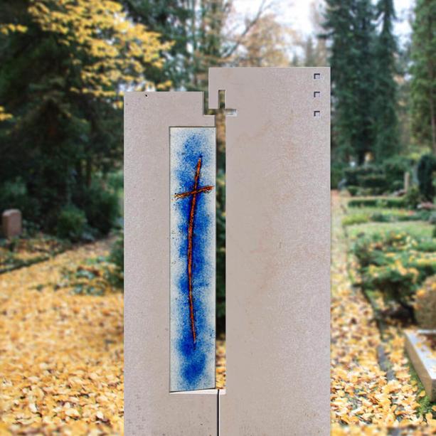 Außergewöhnliches Grabdenkmal Glasdekor mit Kreuz - Glasstele-S-14