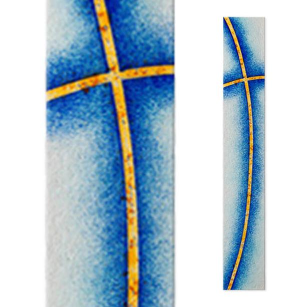 Glas Dekoelement für Grabstein in Blau mit Kreuz  - Glasstele S-15