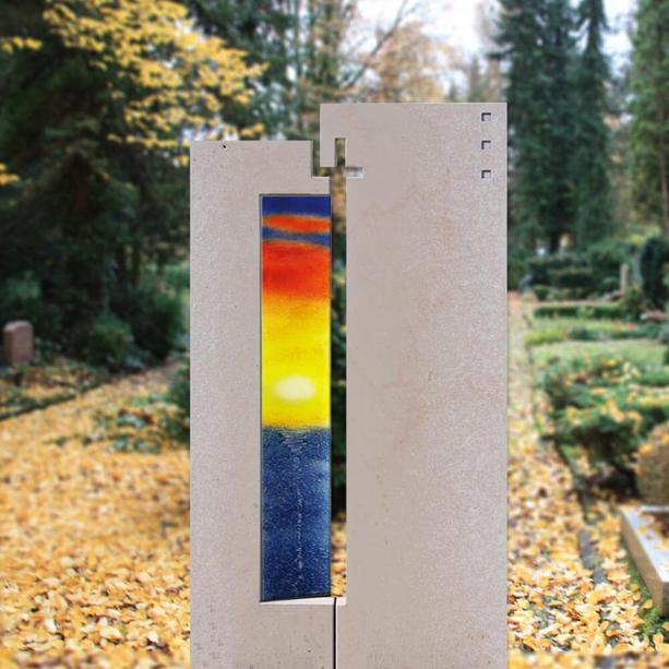 Kunstvolles Glasdekor fr Grabmale mit Sonnenuntergang  - Glasstele S-47