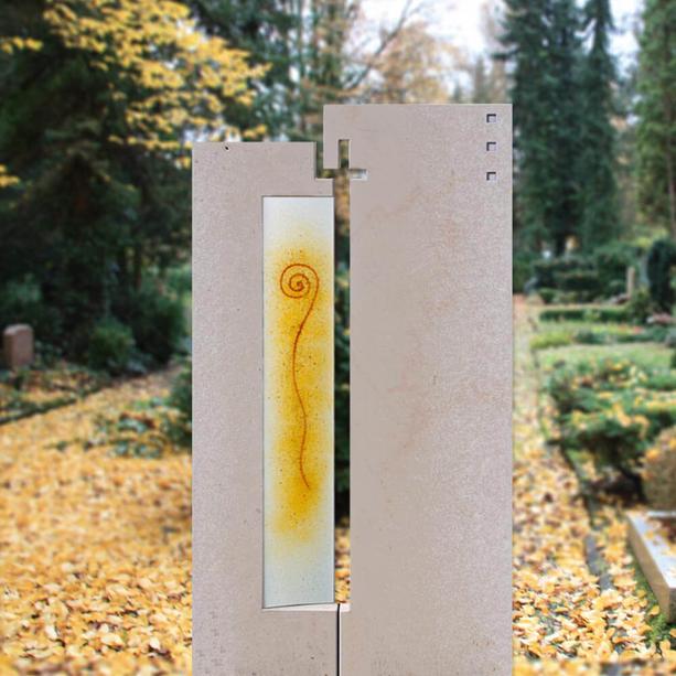 Modernes Dekor aus Glas fr Grabmal in Wei-Gelb - Glasstele S-52