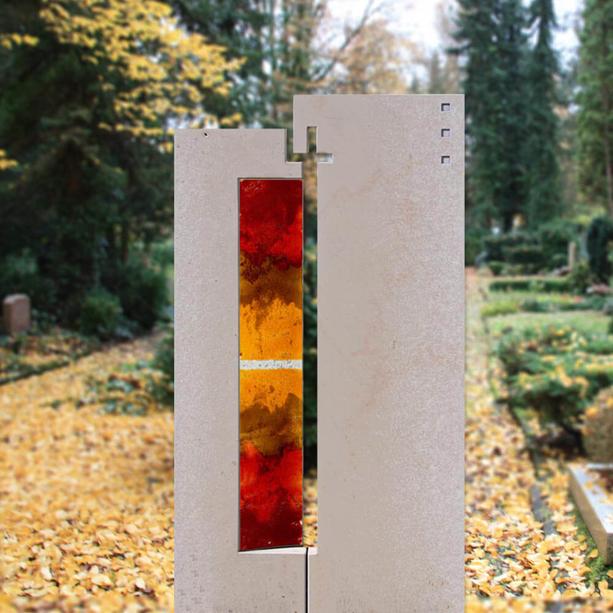 Kunstvolle Glasdekor Stele fr Grabmal in Rot-Orange - Glasstele S-65