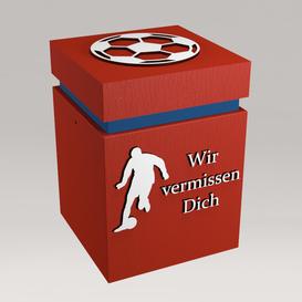 Urne mit Fußball Bild aus Holz im eckigen Design - rot -...
