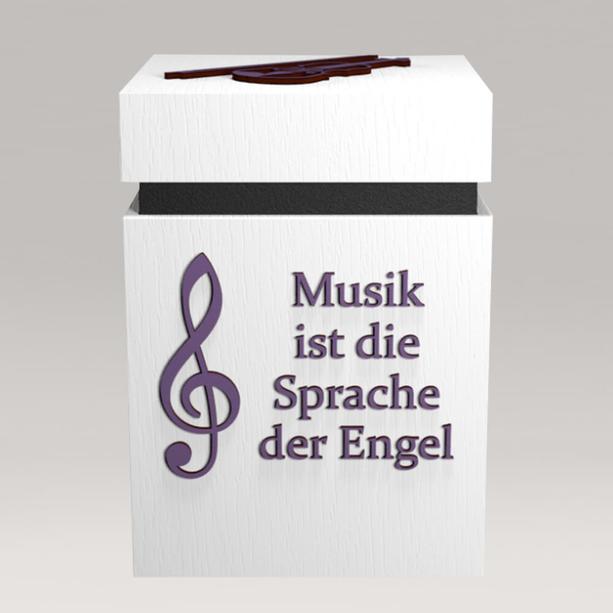 Stilvolle lila Asche Holz Urne in eckigem Design mit Violine und Spruch - Orff