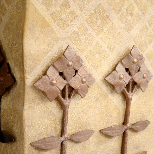 Doppelgrabstein aus Kalkstein mit Blumendekor aus Bronze - Dante