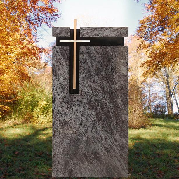 Moderner Urnen Grabstein aus Granit mit Bronze Kreuz - Kaleko
